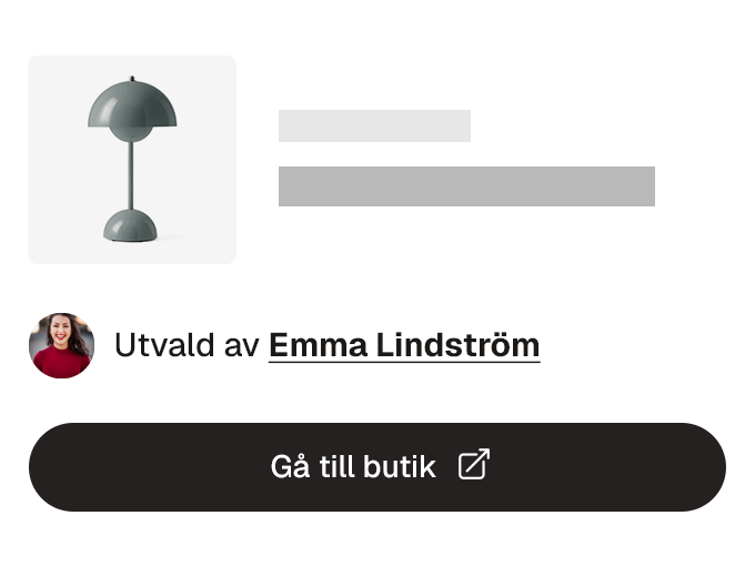Produktkort med creator-rekommendation och knapp för att gå till butik.